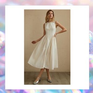 Commense White Halter V-Neck Flowy Summer Maxi Dress